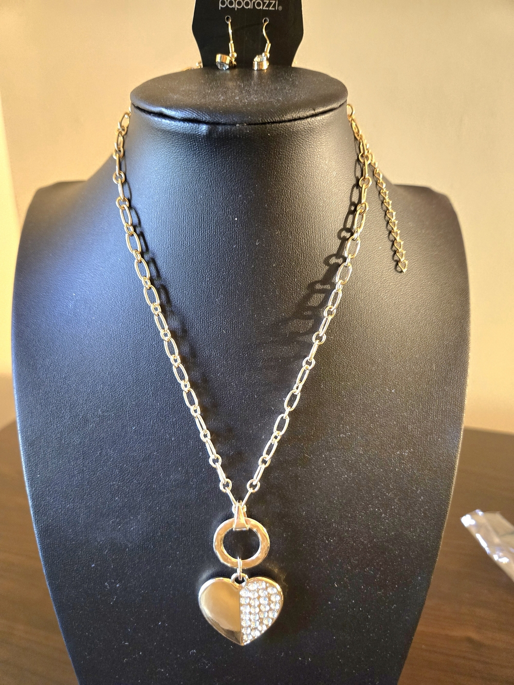 Paparazzi Gold Heart Pendant Necklace - Gold Crystal Accent